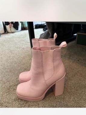 Steve Madden Pink Platform Block Heel Ankle Boots